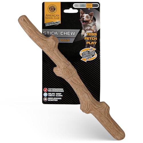 American Kennel Club Training Dog Chew Toy, TPR Wood Stick Dog Toy, Durable Dog Toy for Moderate Chewers, Maplewood Scented for Long-Lasting Engagement, Supports Dental Health - size: Stick