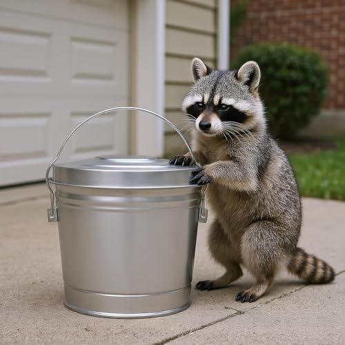 Galvanized Steel Locking Lid Trash Can - 6-Gallon Rodent-Proof Outdoor Storage Bin with Weather-Resistant Lid, Pet Food, Bird Seed, Charcoal Storage, Heavy Duty Metal Can