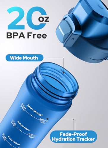 Opard Zip 20oz Plastic Water Bottle Dishwasher Safe, Leakproof Flip-Top Lid, BPA Free Tritan, Wide Mouth Reusable Kids Water Bottle for School Hiking Commuting Outdoor Travel and Gym - color: Ice Blue, style: 20 oz - Fast Flow