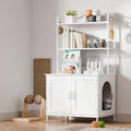 Cozy Castle Cat Litter Box Enclosure with Storage, 57'' Hidden Cat House Furniture, Wooden Cat Cabinet with Shelves & 4 S-Hooks, Indoor Cat Litter Box Organizer, White - color: White