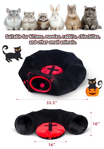 Gothic Coffin Tunnel Cat Bed, Washable, Fits Cat up to 25 lbs | Two-way tunnel design. Size: 10"x33.5". Black & Red. Includes soft washable cushion. Also for small rabbits indoor. - color: Black Red