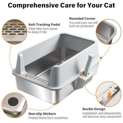 Stainless Steel Litter Box,XL Metal Cat Litter Box with Lid | Extra Large Litter Boxes for Big Cats,High Sides,Odor-Resistant, Scratch-Proof, Easy to Clean, Non-Stick,Scoop Included - color: X-Large:23"×14.6"×10"