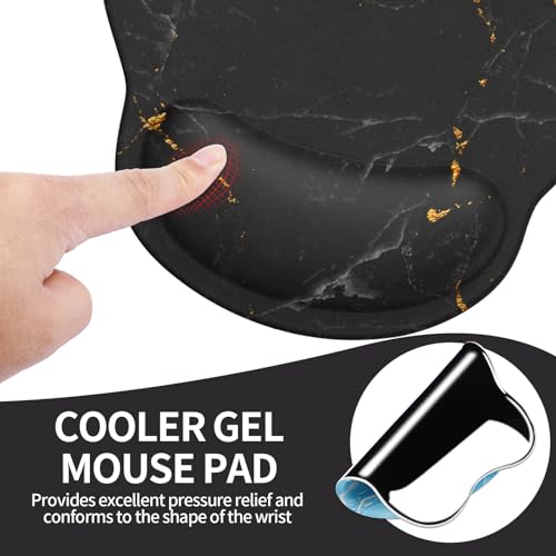 Mouse Pad with Wrist Rest, Comfortable Computer Mousepad with Gel Wrist Support Smooth Surface and Non-Slip PU Base for Pain Relief, Laptop, Office & Home (Black Marble) - color: Black Marble