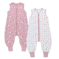 Miracle Baby Sleep Sack with Feet, 0.5 TOG 100% Cotton Wearable Blanket with Legs, Sleeveless Sleeping Bag for Babies(2 Pack) - color: Pink + Dots, size: S (6-18 Months)