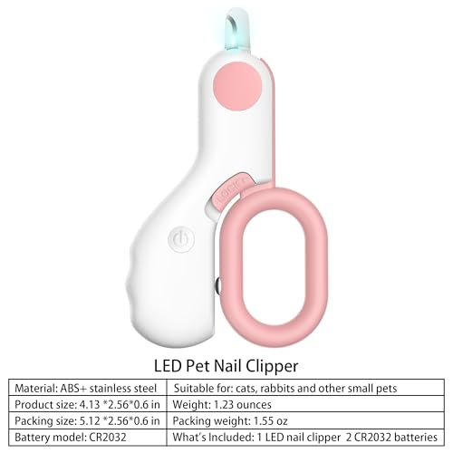 Pet nail clippers with LED Lights cat nail clippers for indoor cats nail trimmer clippers for small dog nail trimmers Cats rabbits nail clippers Bird Kittens (Pink) - color: Pink