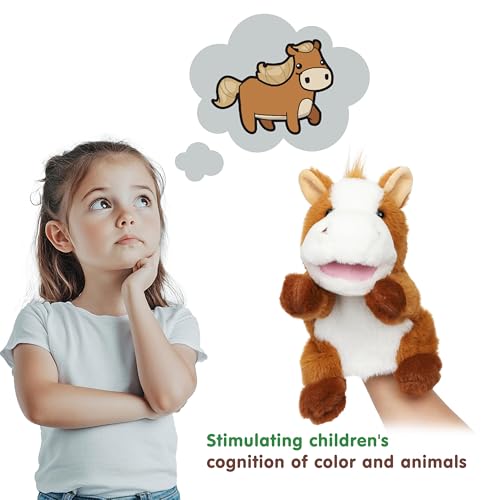 Easfan Horse Hand Puppet with Movable Mouth Plush Toy Gift for Kids 10" | Interactive storytelling, cute stuffed animal, creativity imagination, easter christmas birthday holiday gift, for toddlers - style: Horse