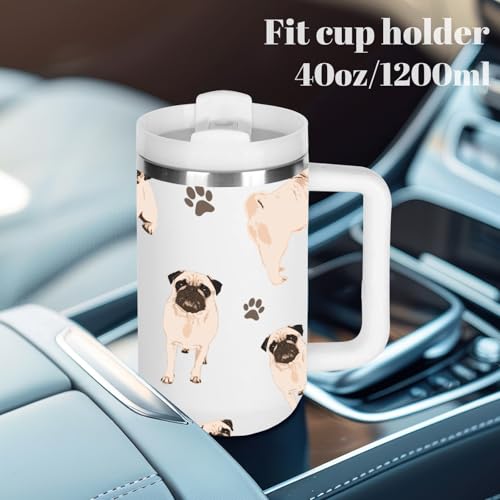 momocici 40oz Pug Tumbler with Handle Gifts for Women.Pug Lover Cups Tumbler Gifts for Women.40 oz Birthday Christmas Pug Cup Tumblers for Pugs Lover. - style: Pug