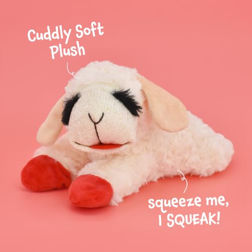 Multipet Lamb Chop Dog Plush Toy - Squeaky Toy for Small & Medium Dogs - Extra Soft Plush - Stuffed Animal for Cuddling & Playing (10", Cream, 5 Squeakers) - size: 10", style: Lambchop