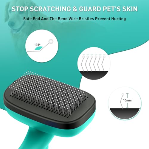 Self Cleaning Slicker Brush & Nail Clippers for Dog and Cats | 2 Pcs, Shedding Long and Short Haired Pets, Skin Friendly, Deshedding Grooming Tool - color: Green 2 PCS