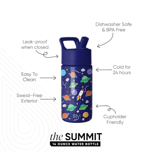 Simple Modern Kids Water Bottle & Toddler Cup | 14oz | Space | Insulated Stainless Steel Toddler Water Bottle, Kids Tumbler with Straw | Spill Proof for School, Girls, Boys | Outer Space - color: -Outer Space, size: 14 Ounces