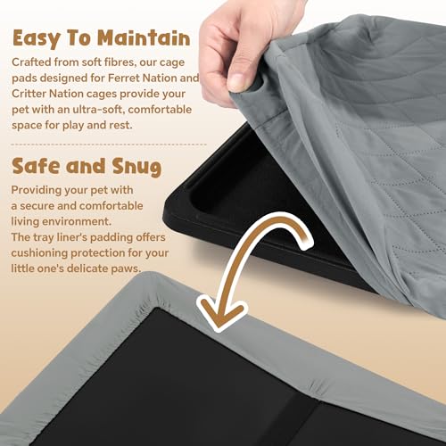 HOMBYS Waterproof Ferret Cage Liner Set with Splash Guard for Ferret Cage, Extra High Edges for Cleanliness, Soft Washable Cage Accessories for Small Animals, Chinchillas, Rats, Hedgehogs, Grey