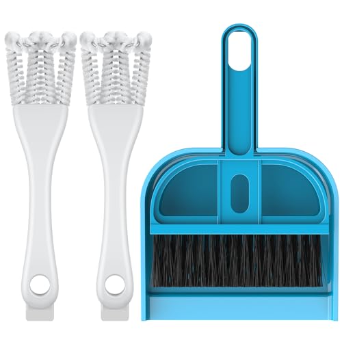 Pawfly 3 Pcs Bird Cage Cleaner Brush with Shovel, 2-in-1 Bird Cage Cleaning Brush Set, Bird Poop Remover for Perches, Kennels & Small Animal Cages, Bird Cage Accessories, Bird Droppings Removal Brush - color: Blue
