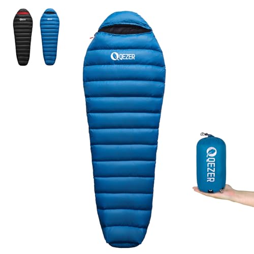 0 Degree Down Sleeping Bag for Adults,Cold Weather Backpacking | 650 Fill Power Down, 4-Season Use, Large Lightweight Compact Carry, Camping Hiking Backpacking - color: 500g-Blue