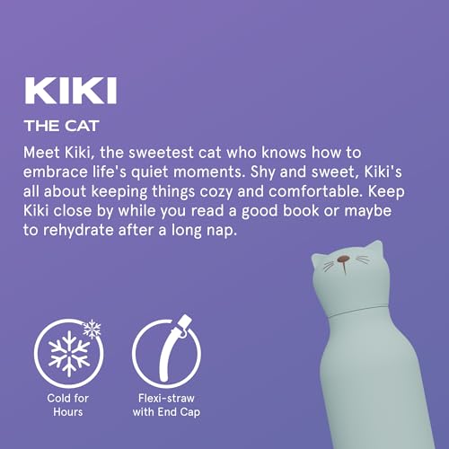 asobu Bestie Water Bottle, Cute Collectible Character, Leak Proof, BPA Free | 16 oz, Stays Cold 24 Hours, Double Wall Vacuum Insulation, Food Grade Stainless Steel, Spill Resistant, Great Gift Idea - color: Cat