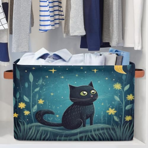 Cute Cat Storage Basket, Star Flower Foldable Storage Bin with Handle Fabric Rectangular Storage Box Organizer for Closet Shelf Home Office Nursery Toy Basket, 1 Pack - size: 1 Pack