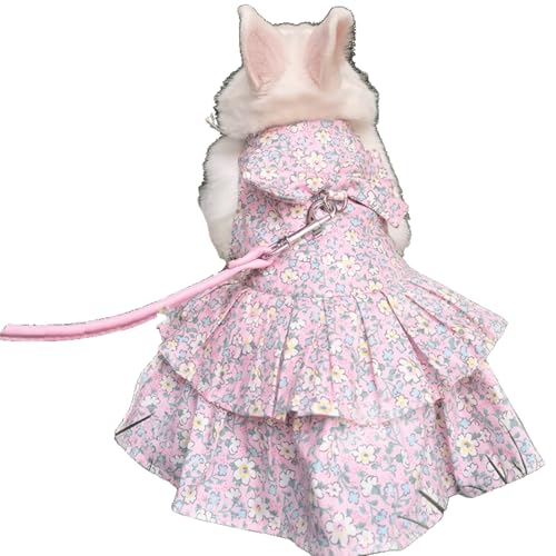 Rabbit Leash and Harness Set Adjustable Bunny Rabbit Dress Rabbits Clothes Outfit for Small Pet Ferret Guinea Pig Kitten Puppy (Pink,L) - color: Pink, size: L