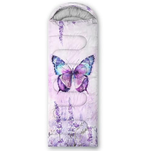 HOSIMA Dear Hunting Pattern Cold Weather Sleeping Bags for Kids Adults. | Black Light Weight Waterproof Sleeping Bags for Outdoors Hiking - color: Purple-d