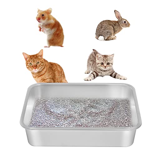 Kichwit Stainless Steel Cat Litter Box, Kitten Litter Tray, Metal Cat Litter Pan, Non Stick Smooth Surface, Easy to Clean (17.5" L x 13.5" W x 4" H) - size: 17.5" L x 13.5" W x 4" H (without Lid)