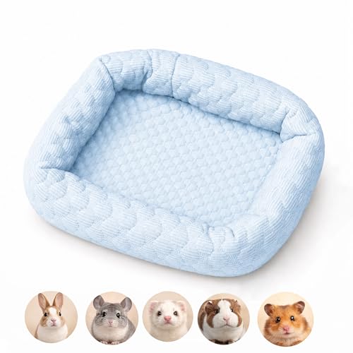 Small Animal Cooling Bed, Ice Silk Summer Pet Bed with Raised Pillow Edges, Non Slip Sleeping Mat for Guinea Pigs, Hamsters, Rabbits and Other Small Pets - color: Blue