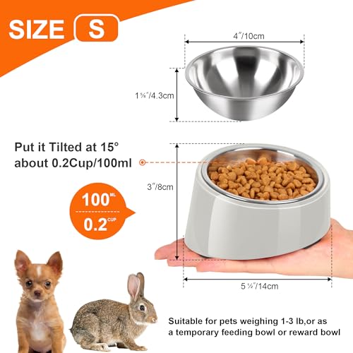 Tilted Dog Bowl Non-Slip & Non-Spill Pet Feeder with Elevated Detachable Melamine Stand, Easy to Get Food Dog Dish, S/100ml Gray - color: Grey, size: Small(100ml)