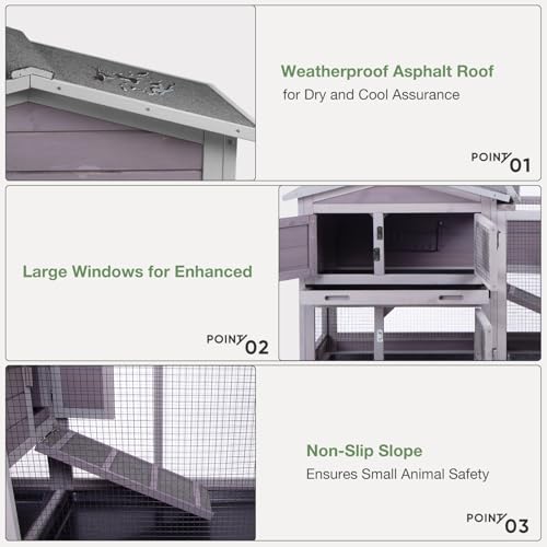 Indoor/Outdoor Rabbit Hutch with Pull-Out Tray, Weatherproof Bunny Cage & Attached Run - Also for Chickens (Grey, L) - color: Light Grey