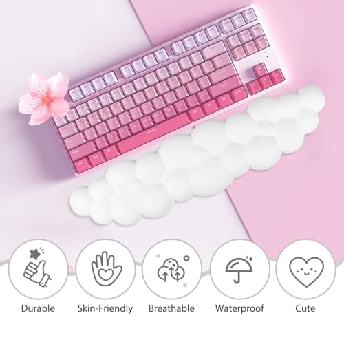 JIKIOU Upgrade Leather Cloud Wrist Rest for Keyboard and Mouse & Cup Pad | Wish Gift-Cute Cloud Shape, Comfortable and don’t Irritate to Skin, Non-Slip PU Base,Soft Memory Foam filled for Pain Relief - color: 01white