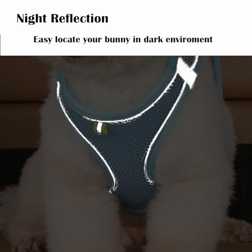 Rabbit Harness and Leash Set Escape Proof, Adjustable Soft Padded Vest, Breathable Mesh Bunny Harness with Reflective Strap, Safe for Small Animals(Blue,M) - color: Blue, size: M