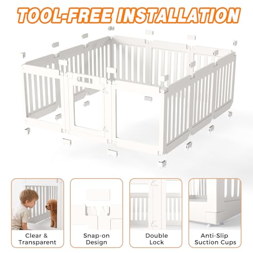 Acrylic Dog Playpen Indoor, 24" Puppy/Small Dog Play Pen with Door | Pet Playpen Fence for Puppies, Rabbits, Safety Double Lock Door, Easy Assemble and Clean, 12 Panels