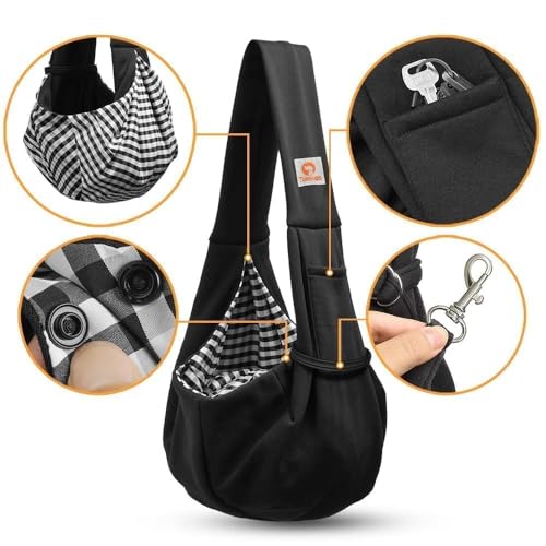 Tomkas Small Dog Sling Carrier - Classic Pocket & Classic Strap - Wrap Carrier - for 3-10 lbs Pets(Black) - color: Black