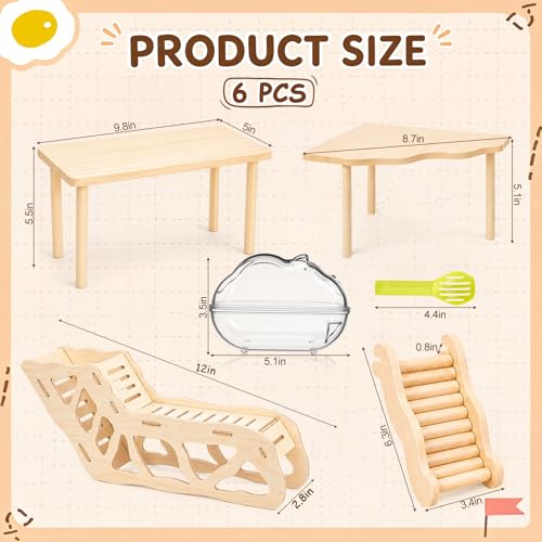 Qunclay 5 Pcs Hamster Wooden Platform Hideout Tunnels Climbing Ladder Toys with Hamster Bath Container Exploring Decor Cage Accessories for Small Animal Dwarf Syrian Mice Degus Gerbils - style: Cute