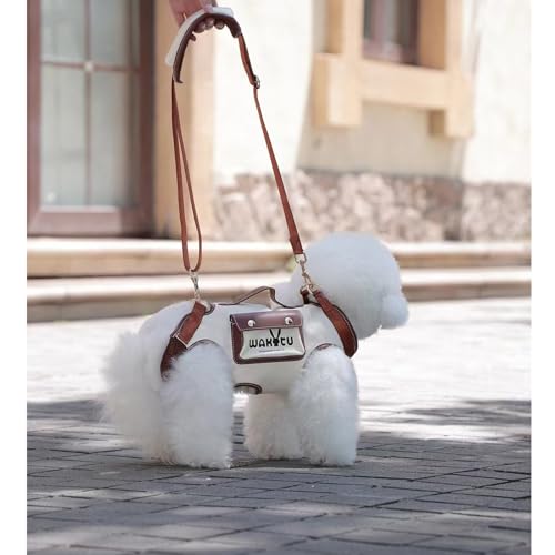 Wakytu Dog Lift Harness Dog Carrier VES Harness Adjustable Leash with Small Puppy Treat Bag,Fits Most Cars,XS | stylish puppy sling carrier with handle & pocket,adjustable leash,walking & travel - color: 1.0 White, size: X-Small(2-5 LBS)