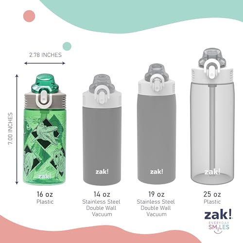 Zak Designs Jurassic World Sage 16oz Leak-Proof Straw Kids Water Bottle | BPA Free Durable Plastic, Cupholder Friendly, Dishwasher Safe, Easy to Clean, Lid Lock, Handle, For School, Home, Travel - color: Jurassic World (Green and Blue)