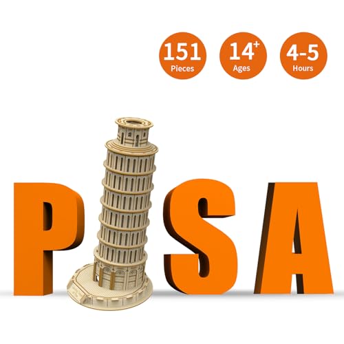 3D Wooden Puzzle for Adults, Italy Leaning Tower of Pisa Wood Architecture Model, DIY Mechanical Building Kit Craft Hobbies Toy, Birthday Festival Gift for Women Men, Home Decor, 151 PCS - style: Leaning Tower