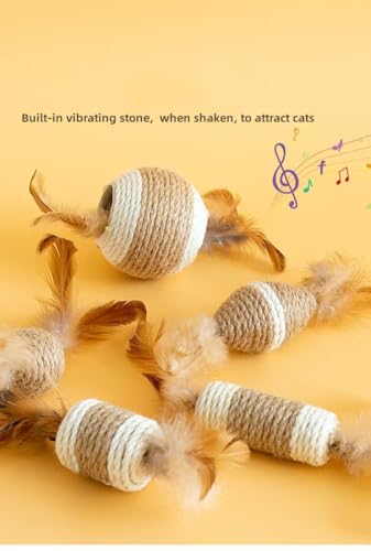 3 Pack Cat Mice Toys with Feather Tail Rattling Noise Sound Natural Sisal Cat Balls Toys Teeth Cleaning Dental Chew Toys Interactive Cat Mice Toy Mice Cat Toys for Indoor Cats