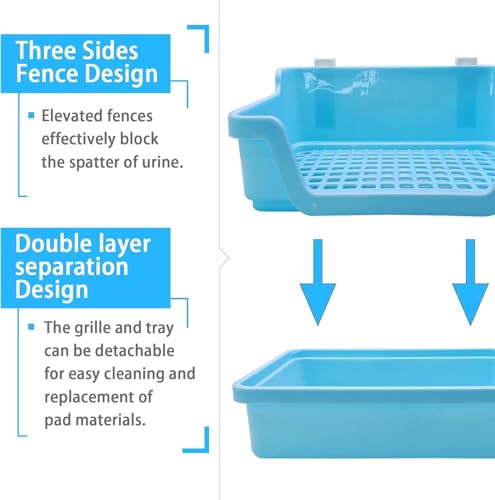 PINVNBY Extra Large Rabbit Litter Box Small Animal Potty Trainer Huge Bunny Litter Pan Plastic Pet Corner Toilet with Mash for Adult Guinea Pigs Chinchillas Ferrets (Blue) - color: Blue
