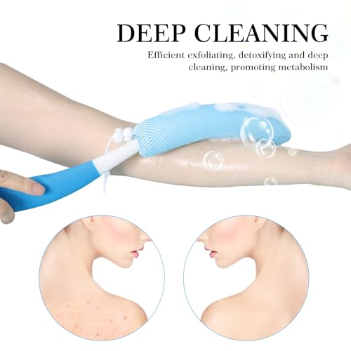 Back Scrubber for Shower,15.35" Long Handle Shower Brush for Body | Back Brush for Shower for Men Women, Long Handled Bath Sponge for Deep Clean,Exfoliating,Anti-Slip Curve Handled - size: Green Blue