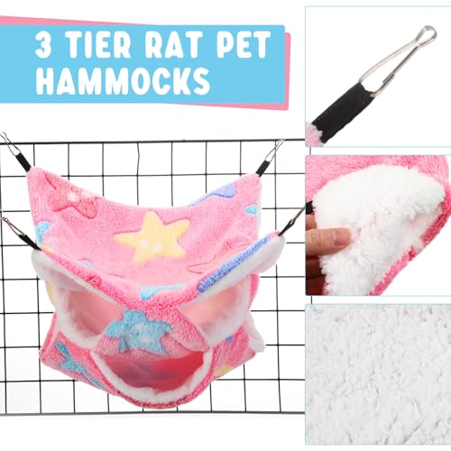 Abbylike 9 Pieces Rat Hammock 3 Tier Guinea Pig Ferret Hammocks Small Pet Hanging Tunnel Glider Toy Guinea Pig Ferret Hideout Bed Cage Accessories for Hamster(Green, Purple, Pink,Star) - color: Green, Purple, Pink