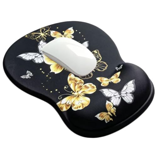Ergonomic Mouse Pad with Gel Wrist Support, Comfortable Wrist Rest Mousepad with Non-Slip PU Base for Pain Relief, Desk, Home & Office (Golden Butterfly) - color: Golden Butterfly