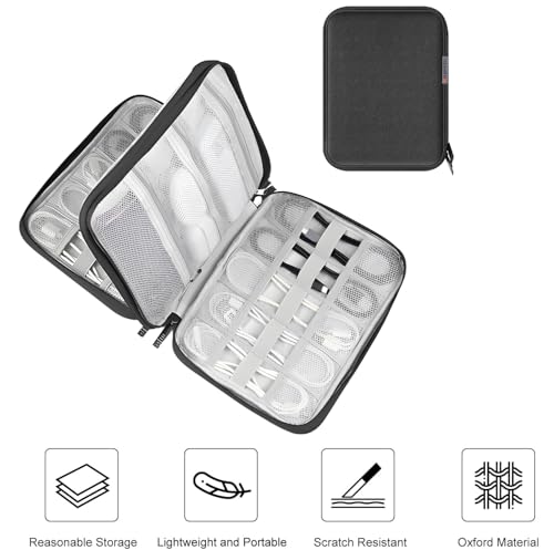 Electronic Accessories Organizer Carry Bag, Travel Cable Organizer Pouch, Watch Band Storage Case, Double Layers Oxford Cloth Watch Strap Holder for Cord, Charger, Phone, Earphone, USB Cable (L) - size: L