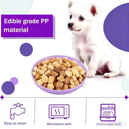 Shallow Cat Food Bowls 6pk Wide Flat Plastic Slow Feeder Pet Bowls | Wide shallow plastic cat bowls 6pk, anti-vomiting slow feeder, easy clean for wet dry food, for kittens small indoor dogs - color: purple
