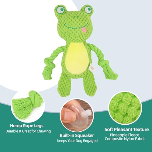 Plush Frog Dog Toy, Squeaky Interactive Tug Toy for Small Medium Dogs | Cute plush toy with sound features, designed for small and medium dogs, indoor play and daily entertainment - color: Green