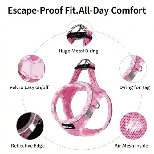 Escape Proof Cat Harness and Leash, Adjustable Vest, Pink, M | Soft Reflective Mesh with Dual D-Rings, Step-In Fit, Quick Buckle and 5 ft Leash for Outdoor Walks, Training and Vet Visits - color: Pink, size: M