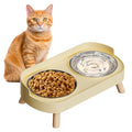 Elevated Cat Bowl, Raised Cat Food and Water Bowl Set for Indoor Cats, Splash Proof with 2 Stainless Steel Pet Food Bowls for Cats and Puppies, Whisker Fatigue and Dishwasher Safe - Yellow - color: Cat Bowls-Yellow