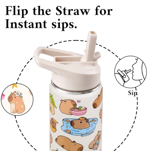 Capybara Water Bottle 18oz Cute Thermoses Gifts Stuff for Kids Girls Women | Vacuum Insulated，Stainless Steel，Leak-proof， - color: Cute capybara, size: 18 Ounces