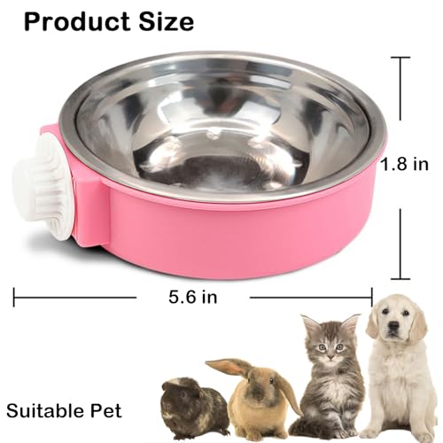 Stainless Steel Removable Pet Food Bowl, 2 Pcs Crate Dog Bowls | Anti-overturn Hanging Food Water Feeder Easy Install and Clean Pet Kennel Cage Bowl for Small Dog Cat Rabbit Guinea Pigs Bird - color: Pink&Green