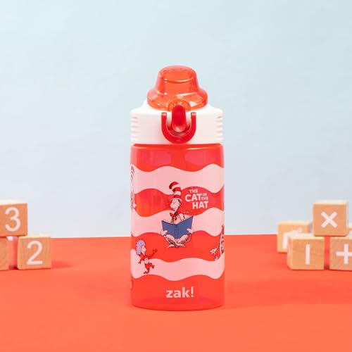 Zak Designs Dr. Seuss Sage 16oz Leak-Proof Straw Kids Water Bottle | BPA Free, Durable Plastic, Cupholder Friendly, Dishwasher Safe, Easy to Clean, Lid Lock, Handle, For School, Home, Travel - color: Dr. Seuss (The Cat in the Hat), size: 16 Ounces