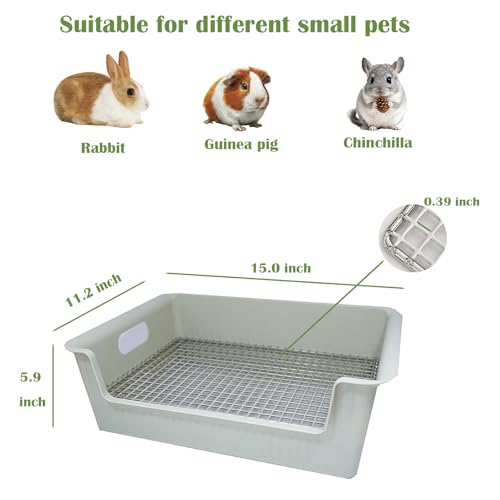 Large Rabbit Litter Box with Widened Stainless Steel Grid, Easy to Clean Guinea Pig Bunny Litter Box for Guinea Pigs Cages,High Back Wall for Small Animals（15×11.2×5.9 in