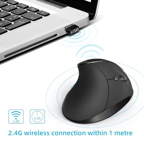 Vertical Mouse,Wireless Small Hand Ergonomic Mouse,Quiet Clicks 3 Adjustable DPI (1000/1200/1600),Compatible with Windows/Mac/Linux - color: Black