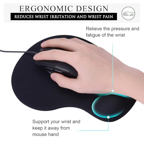 JIKIOU Ergonomic Mouse Pad with Gel Wrist Rest 2 Pack, Portable Small Black | Upgraded-Prevent Gel Leakage, Ergonomic Design for Pain Relief, Cooling Gel filled, Smooth Lycra Surface, Non-Slip PU Base - color: 01Black