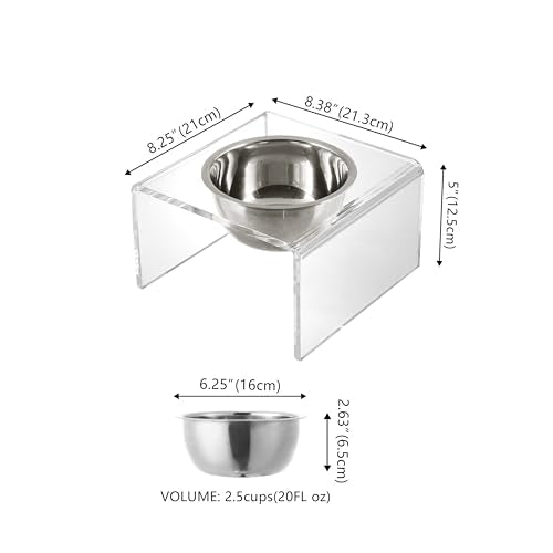 DBL2002A Keaton 5" Small/Medium Modern Acrylic Rectangular Elevated Pet Feeder with 20oz 1-Stainless Steel Bowl, Clear/Chrome - color: Clear/Chrome, size: 20 Ounces (5" Cups 1-Pack)